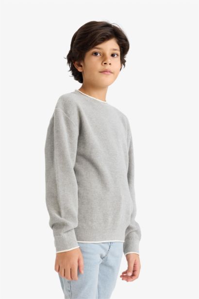 بلوفر اولادي قطن قصة عادية بياقة مستديرة