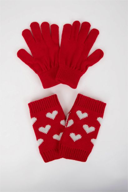 Woman Christmas Themed Knitted Gloves