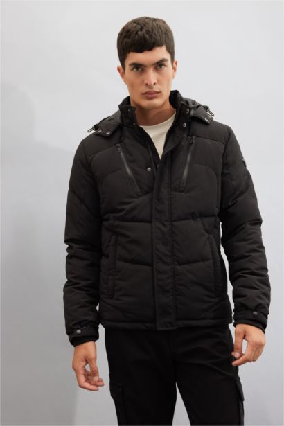 Su Geçirmez Mont Slim Fit Dar Kesim Kapüşonlu Polar Astarlı Fermuarlı