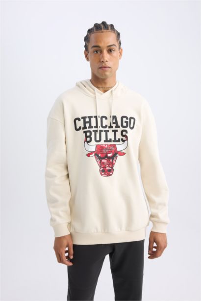 NBA Chicago Bulls Boxy Fit Kapüşonlu Kalın Sweatshirt