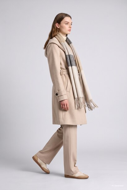 Woman Plaid Scarf with Tassels