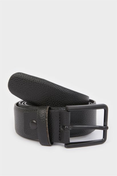 Man Rectangle Clasp Faux Leather Denim Belt
