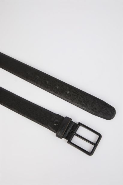 Man Rectangle Clasp Faux Leather Denim Belt