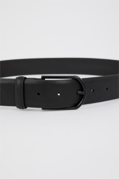 حزام جلد صناعي بإبزيم مستطيل للرجال