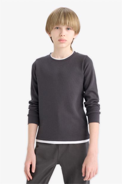 Boy Regular Fit Crew Neck Waffle Long Sleeve T-Shirt
