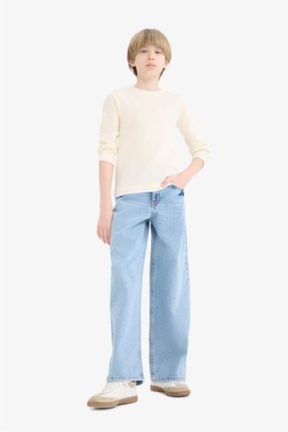 تيشيرت ولادي سادة بيزك ردن طويل وافل قصة عادية