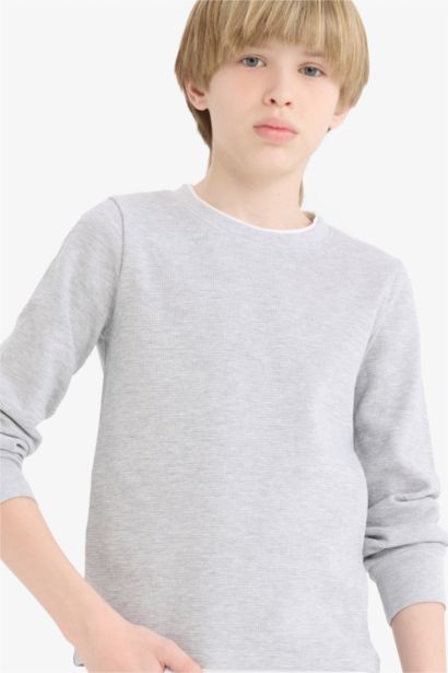 Boy Regular Fit Crew Neck Waffle Long Sleeve T-Shirt