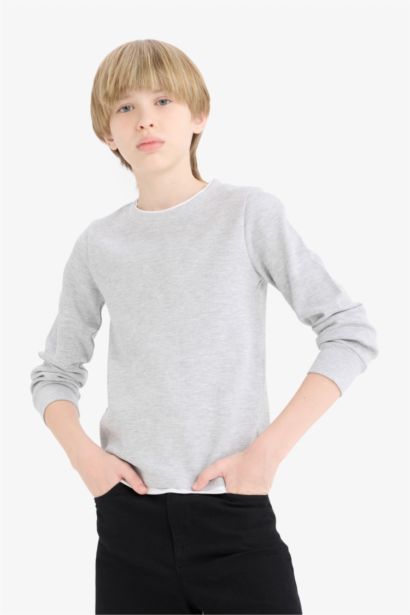 Boy Regular Fit Crew Neck Waffle Long Sleeve T-Shirt