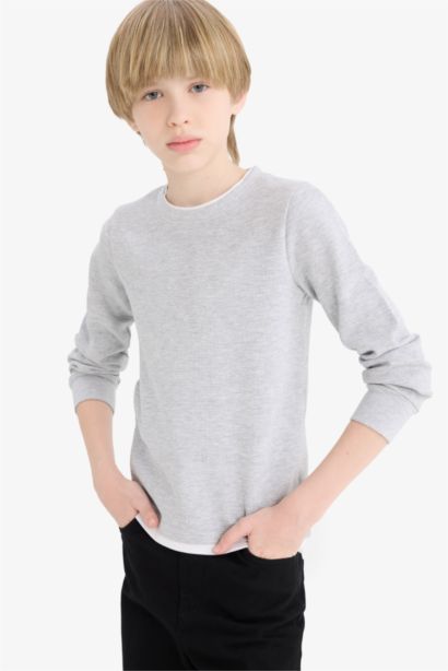 Boy Regular Fit Crew Neck Waffle Long Sleeve T-Shirt