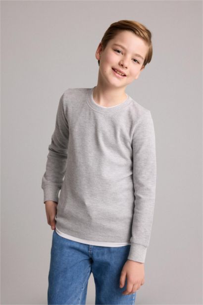 Boy Regular Fit Crew Neck Waffle Long Sleeve T-Shirt