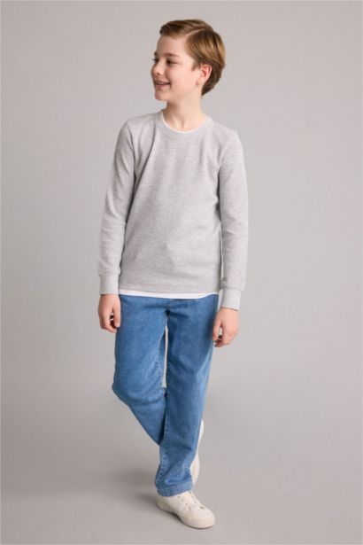 Boy Regular Fit Crew Neck Waffle Long Sleeve T-Shirt