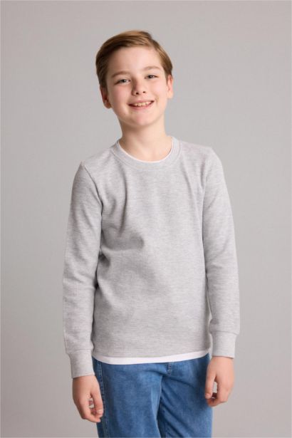 Boy Regular Fit Crew Neck Waffle Long Sleeve T-Shirt
