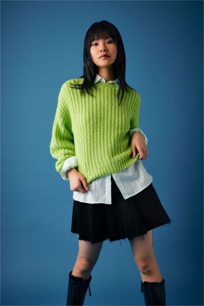 Oversize Geniş Kalıp Bisiklet Yaka Triko Kazak