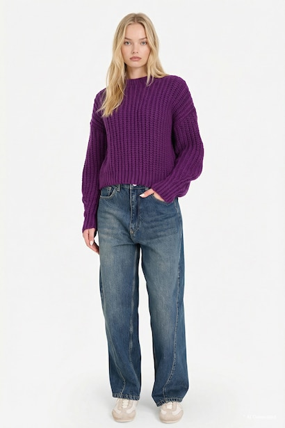 Oversize Fit Crew Neck Basic Dress Pullover