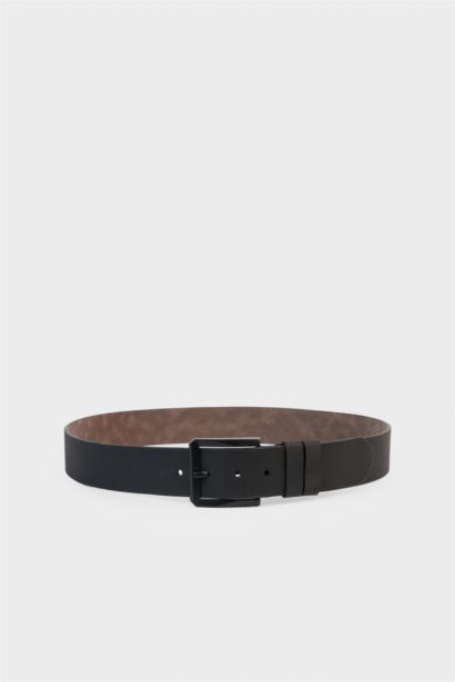 Man Rectangle Clasp Faux Leather Denim Belt