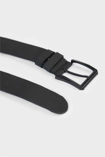 Man Rectangle Clasp Faux Leather Denim Belt