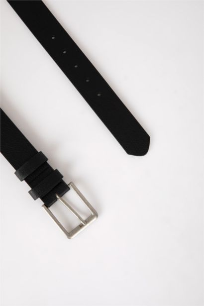 Men Faux Leather Rectangle Buckle Denim Belt