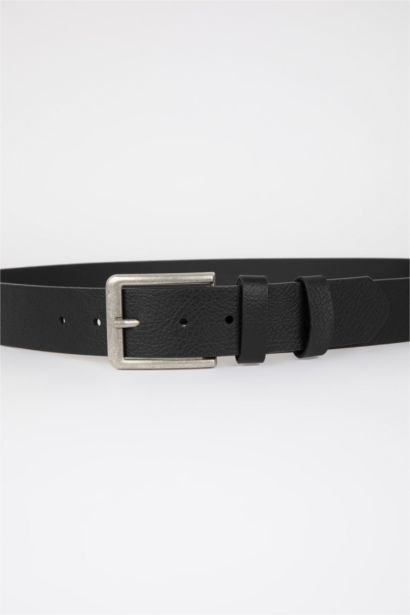 Men Faux Leather Rectangle Buckle Denim Belt