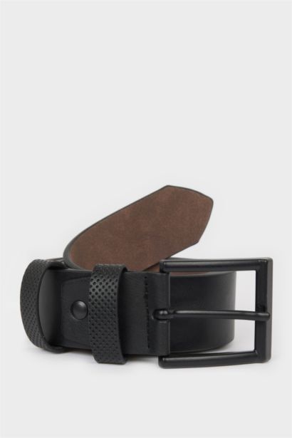 Man Rectangle Clasp Faux Leather Denim Belt
