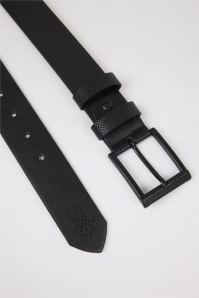 Man Rectangle Clasp Faux Leather Denim Belt