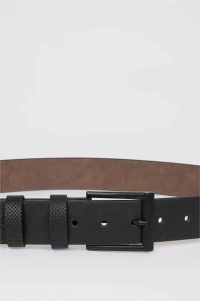 Man Rectangle Clasp Faux Leather Denim Belt