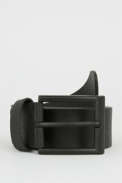 Men Faux Leather Rectangle Buckle Single Belt