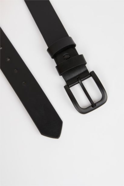 Man Rectangle Clasp Faux Leather Belt