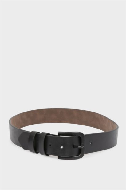 Man Rectangle Clasp Faux Leather Belt