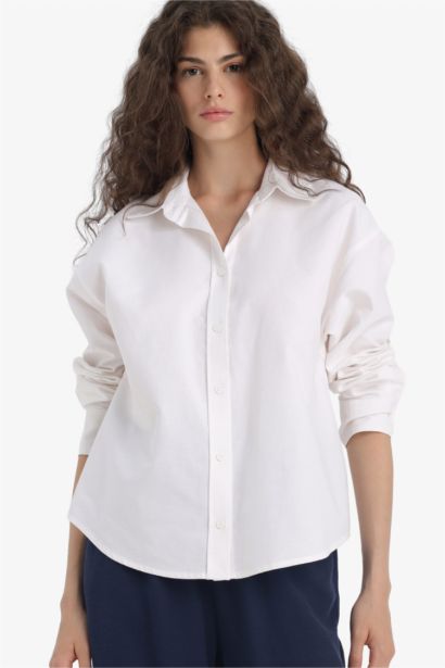 Oversize Fit Shirt Collar Oxford Long Sleeve Shirt
