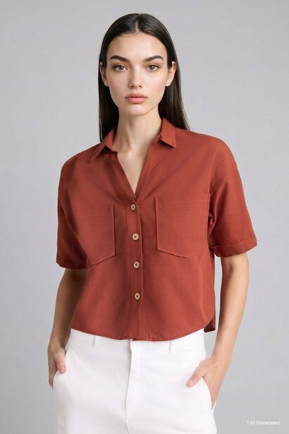 Boxy Fit Keten Karışımlı Gömlek