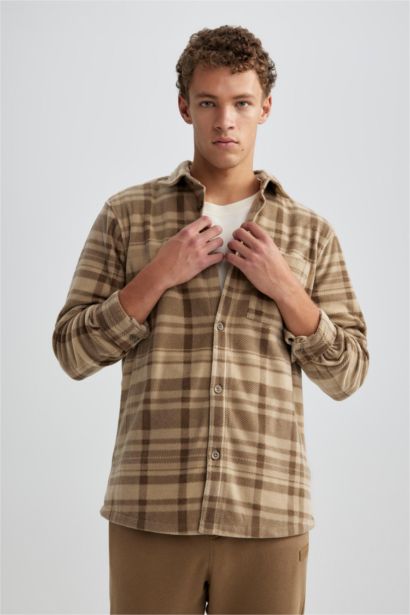 Regular Fit fleece Plaid Long Sleeve Shirt