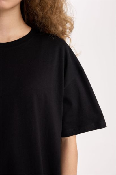 Oversize Fit Crew Neck Basic Black T-Shirt