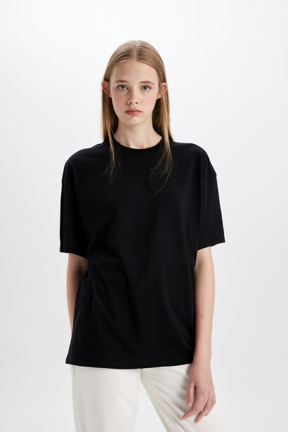Oversize Crew Neck Basic Black T-Shirt