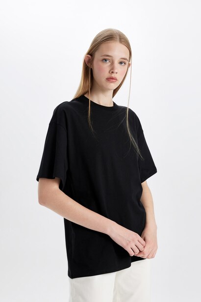 Oversize Crew Neck Basic Black T-Shirt