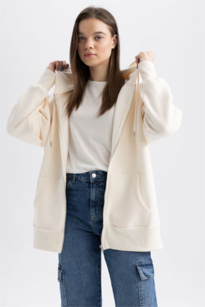 Oversize Fit Hooded Thick Fabric Cardigan