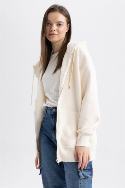 Oversize Fit Hooded Thick Fabric Cardigan