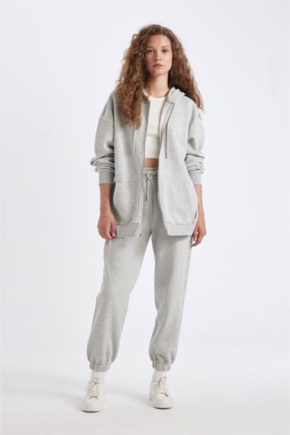 Oversize Fit Kangaroo Pocket Basic Zip-Up Hoodie