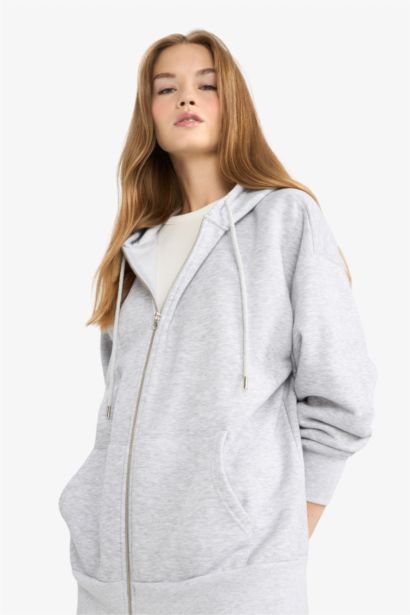 Oversize Fit Thick Fabric Zip-Up Hoodie
