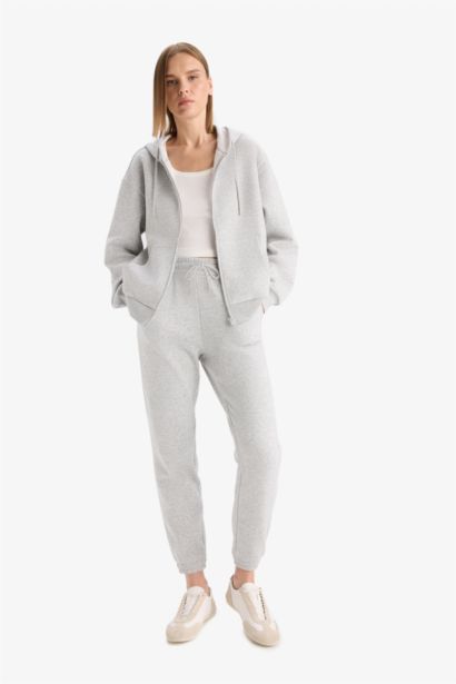 Jogger Fit Basic High Waist Thick Fabric Trousers