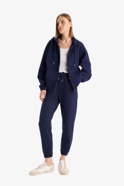 Jogger Fit Basic High Waist Thick Fabric Trousers