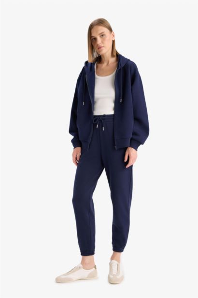 Jogger Fit Basic High Waist Thick Fabric Trousers