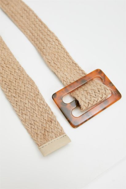 Kadın Kare Tokalı Hasır  Kemer