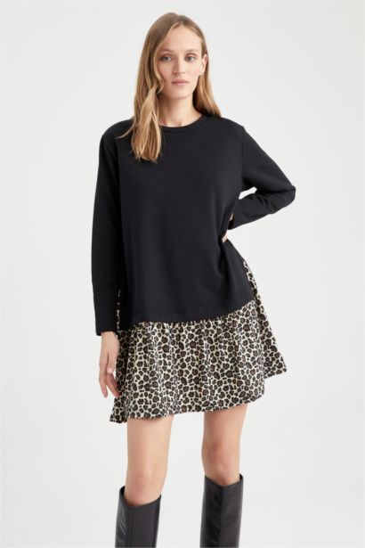 Patterned Flounce Skirt Detail Sweat Dress