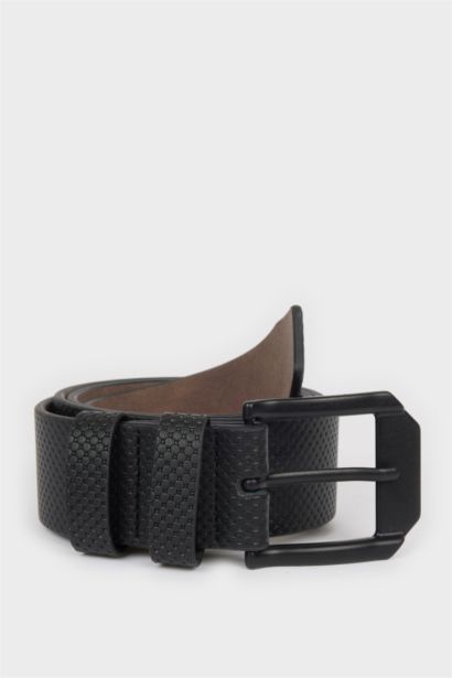 Man Rectangle Clasp Faux Leather Belt