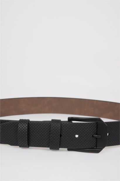 Man Rectangle Clasp Faux Leather Belt