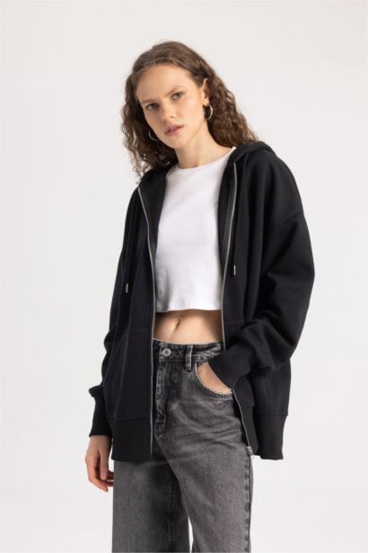 Oversize Fit Thick Sweatshirt Fabric Cardigan