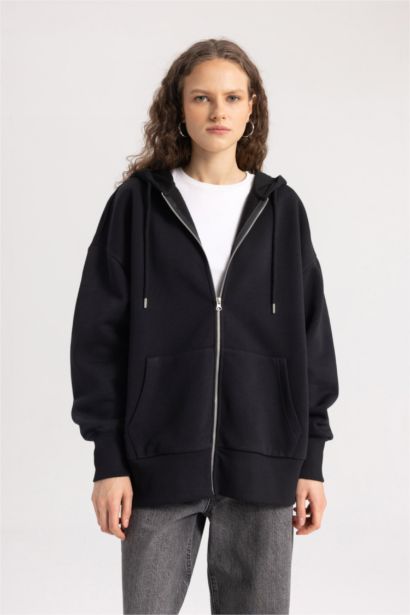 Oversize Fit Thick Sweatshirt Fabric Cardigan