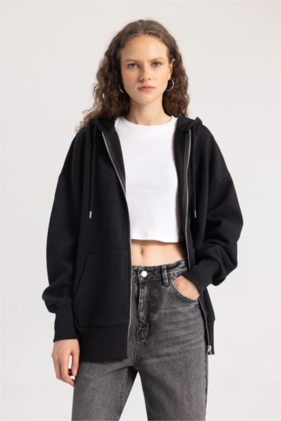 Oversize Fit Thick Sweatshirt Fabric Cardigan