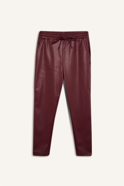 Jogger Cepli Yüksek Bel Standart Paça Suni Deri Pantolon