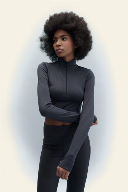 T-shirt Slim à manches longues zippé à col montant